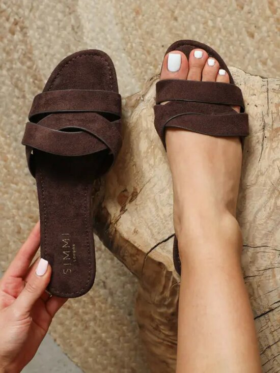 Simmi London Shoes - Simmi London Jade Brown Faux Suede Crossover Flats Sandals - Size: 10